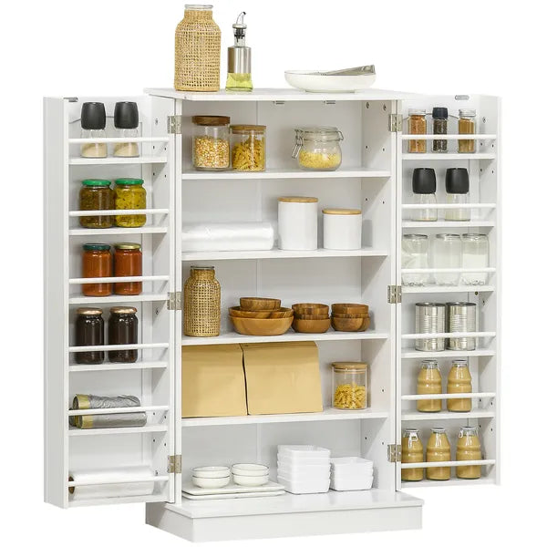 HOMCOM 41" Kitchen Sideboard Cabinet with 5-Tier Shelving 12 Spice Racks Adjustable Shelves, White - product image 1
