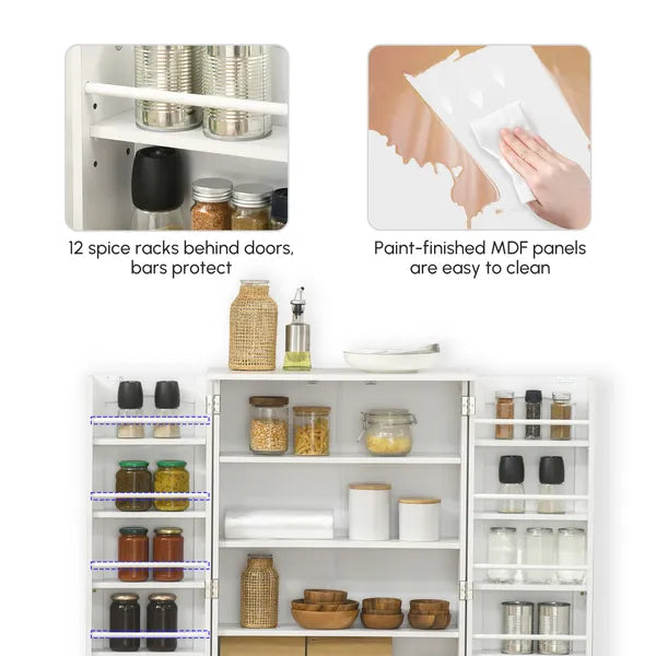 HOMCOM 41" Kitchen Sideboard Cabinet with 5-Tier Shelving 12 Spice Racks Adjustable Shelves, White - product image 6