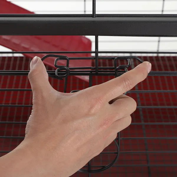 41"L Small Animal Cage, Rabbit Guinea Pig Hutch, Ferret Pet Play House with Feeder, Rolling Wheels, Platform and Ramp, Red/Black - product image 8