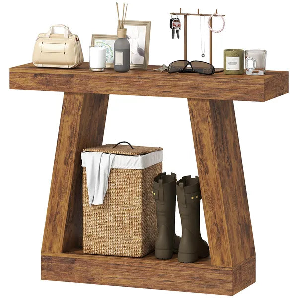 42" Farmhouse Console Table, 2-Tier Entryway Table with Storage for Hallway, Living Room, Behind Couch, Rustic Brown - product image 1