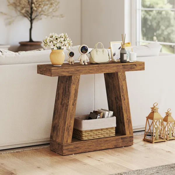 42" Farmhouse Console Table, 2-Tier Entryway Table with Storage for Hallway, Living Room, Behind Couch, Rustic Brown - product image 7