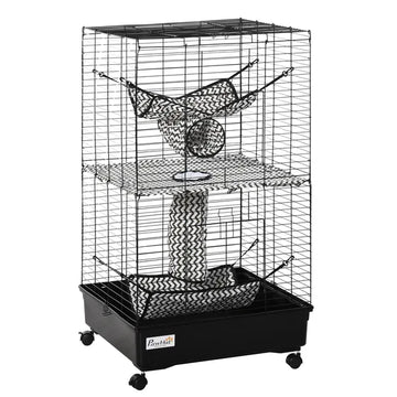 PawHut 42" Hamster Cage, Small Animal Cage Habitat for Ferret with Wheels, Hammocks, Tunnels and 3 Doors, Black - product image 1