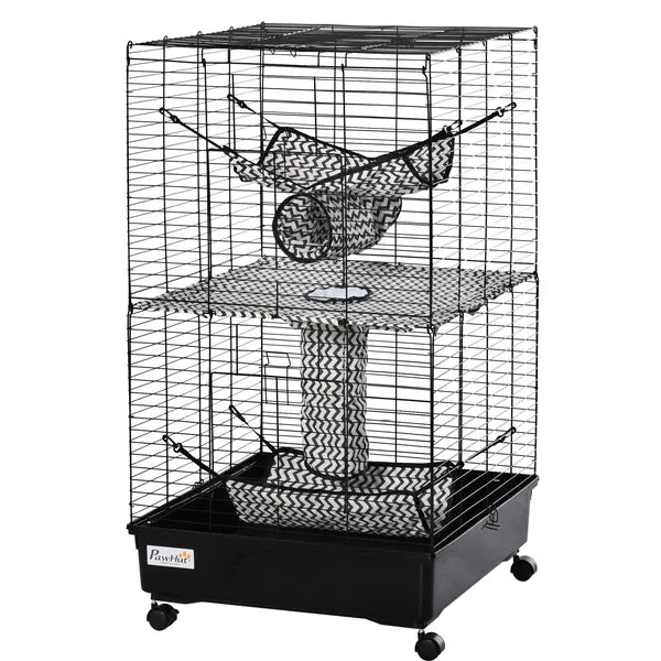 PawHut 42" Hamster Cage, Small Animal Cage Habitat for Ferret with Wheels, Hammocks, Tunnels and 3 Doors, Black - product image 11