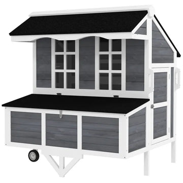 PawHut 43" Chicken Coop with Wheels, Chicken Tractor with Nesting Box, Windows, Pull-out Tray, Perches, for 2-4 Hens, Gray - product image 1
