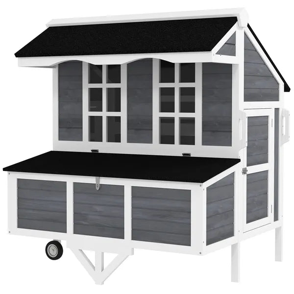 PawHut 43" Chicken Coop with Wheels, Chicken Tractor with Nesting Box, Windows, Pull-out Tray, Perches, for 2-4 Hens, Gray - product image 1