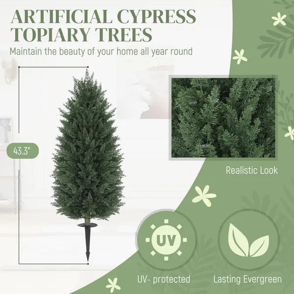 HOMCOM 43.3 Inch Set of 2 Artificial Cypress Topiary Tree, Indoor Outdoor UV Resistant Faux Plants with Ground Stake for Garden - product image 4