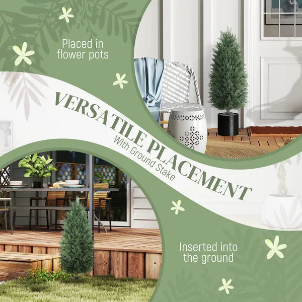 HOMCOM 43.3 Inch Set of 2 Artificial Cypress Topiary Tree, Indoor Outdoor UV Resistant Faux Plants with Ground Stake for Garden - product image 6