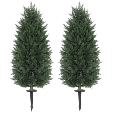 HOMCOM 43.3 Inch Set of 2 Artificial Cypress Topiary Tree, Indoor Outdoor UV Resistant Faux Plants with Ground Stake for Garden - product image 1