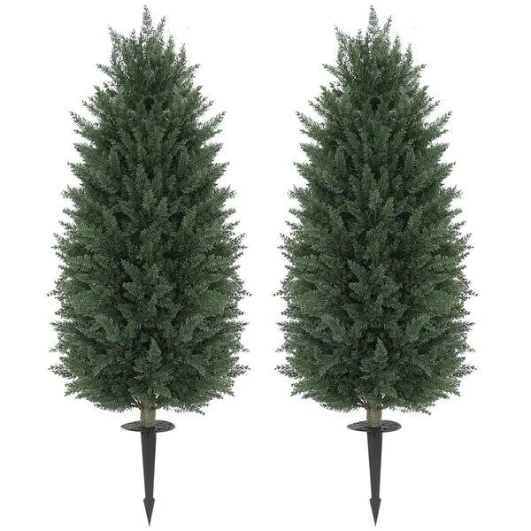 HOMCOM 43.3 Inch Set of 2 Artificial Cypress Topiary Tree, Indoor Outdoor UV Resistant Faux Plants with Ground Stake for Garden - product image 1