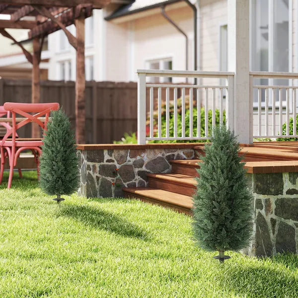 HOMCOM 43.3 Inch Set of 2 Artificial Cypress Topiary Tree, Indoor Outdoor UV Resistant Faux Plants with Ground Stake for Garden - product image 2