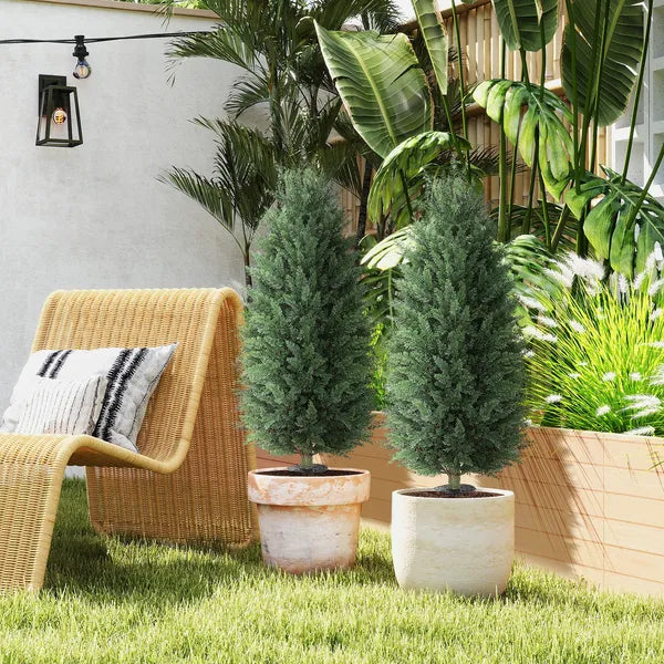 HOMCOM 43.3 Inch Set of 2 Artificial Cypress Topiary Tree, Indoor Outdoor UV Resistant Faux Plants with Ground Stake for Garden - product image 7