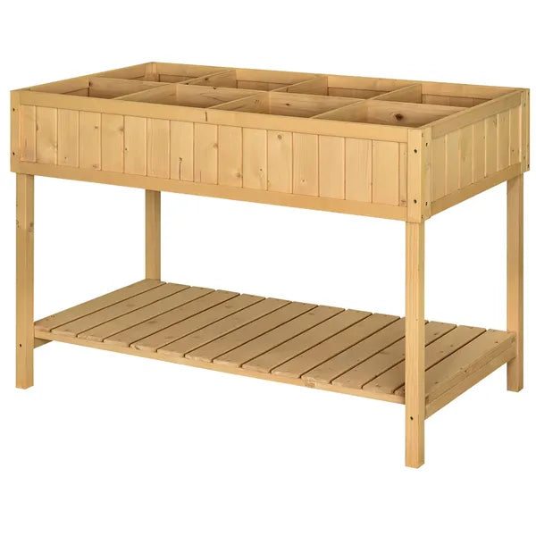 Outsunny 43x18x30in Raised Garden Bed with 8 Pockets and Shelf, Wooden Elevated Planter Box with Legs to Grow Herbs, Vegetables, and Flowers, Natural - product image 11