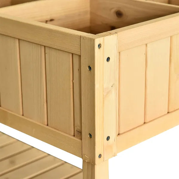 Outsunny 43x18x30in Raised Garden Bed with 8 Pockets and Shelf, Wooden Elevated Planter Box with Legs to Grow Herbs, Vegetables, and Flowers, Natural - product image 8