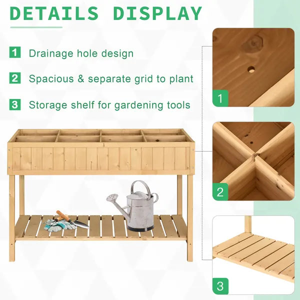 Outsunny 43x18x30in Raised Garden Bed with 8 Pockets and Shelf, Wooden Elevated Planter Box with Legs to Grow Herbs, Vegetables, and Flowers, Natural - product image 7