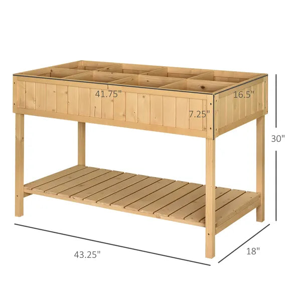 Outsunny 43x18x30in Raised Garden Bed with 8 Pockets and Shelf, Wooden Elevated Planter Box with Legs to Grow Herbs, Vegetables, and Flowers, Natural - product image 3