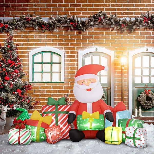4.4' Inflatable Santa Claus and Gift Boxes with White LED Lights, Blow-Up Outdoor Display for Party - product image 10
