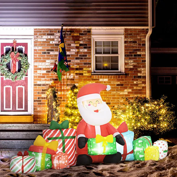 4.4' Inflatable Santa Claus and Gift Boxes with White LED Lights, Blow-Up Outdoor Display for Party - product image 8