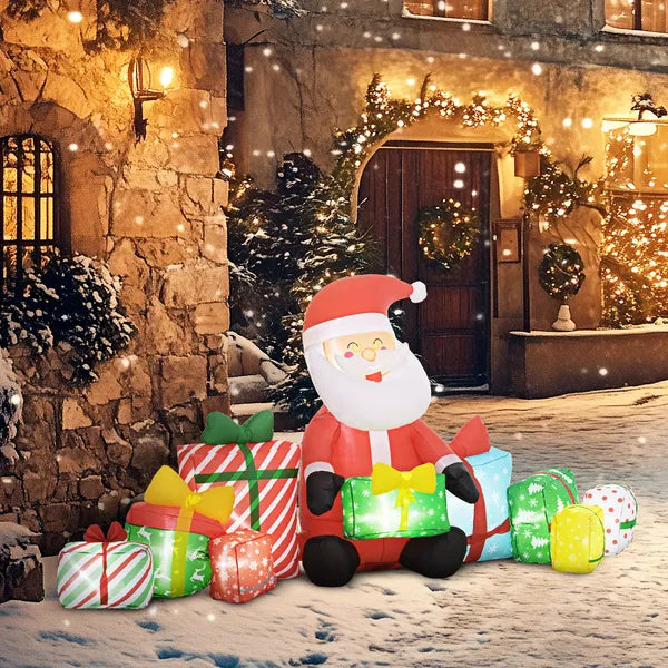 4.4' Inflatable Santa Claus and Gift Boxes with White LED Lights, Blow-Up Outdoor Display for Party - product image 2
