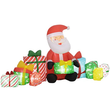 4.4' Inflatable Santa Claus and Gift Boxes with White LED Lights, Blow-Up Outdoor Display for Party - product image 1