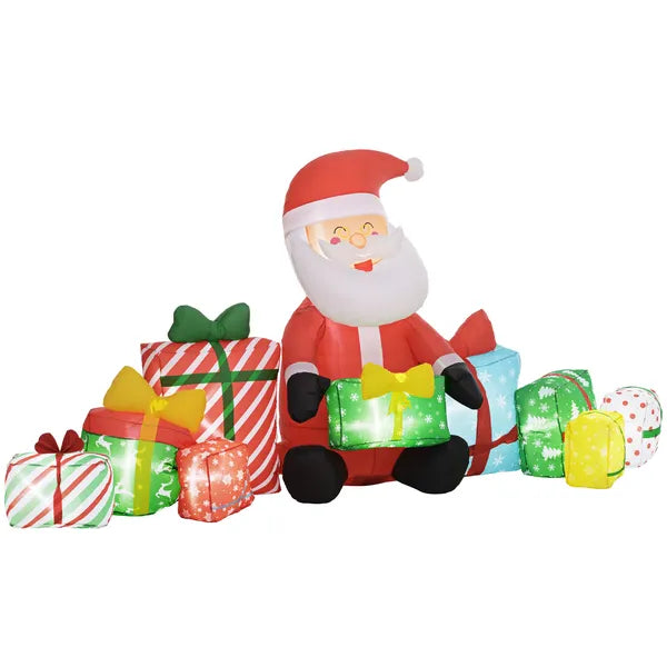 4.4' Inflatable Santa Claus and Gift Boxes with White LED Lights, Blow-Up Outdoor Display for Party - product image 1