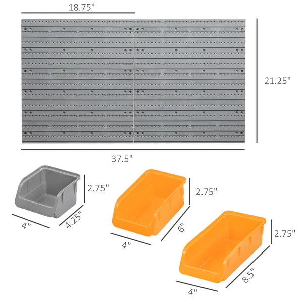 44 PCS Wall Mounted Pegboard Tool Organizer Rack Kit with Various Sized Storage Bins, Pegboard and Hooks, Orange - product image 3