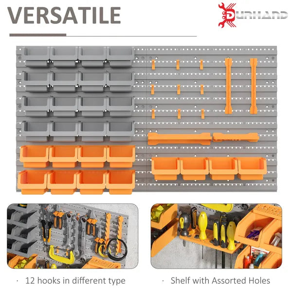 44 PCS Wall Mounted Pegboard Tool Organizer Rack Kit with Various Sized Storage Bins, Pegboard and Hooks, Orange - product image 6