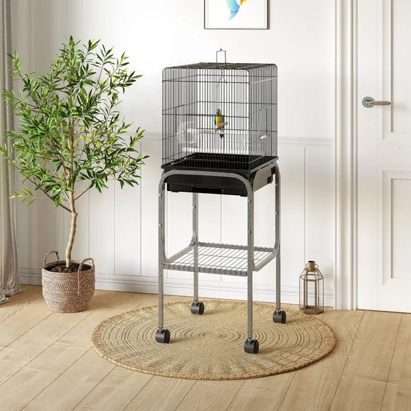 44.5 Black Metal Bird Cage with Stand Detachable Rolling Kit for Parakeets Cockatiel Canary Finch Lovebird Parrotlet - product image 2