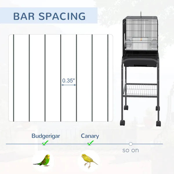 44.5 Black Metal Bird Cage with Stand Detachable Rolling Kit for Parakeets Cockatiel Canary Finch Lovebird Parrotlet - product image 4