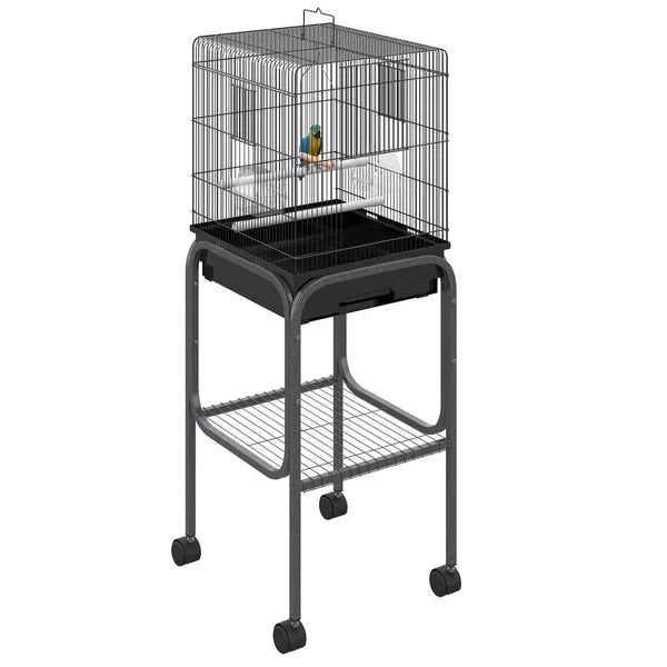 44.5 Black Metal Bird Cage with Stand Detachable Rolling Kit for Parakeets Cockatiel Canary Finch Lovebird Parrotlet - product image 1