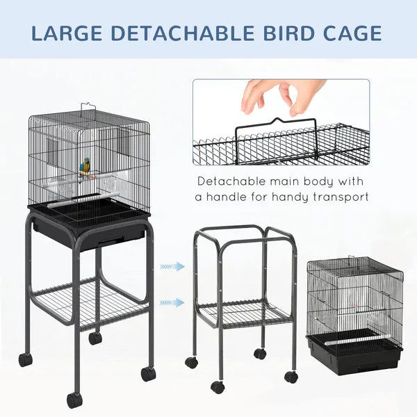 44.5 Black Metal Bird Cage with Stand Detachable Rolling Kit for Parakeets Cockatiel Canary Finch Lovebird Parrotlet - product image 5