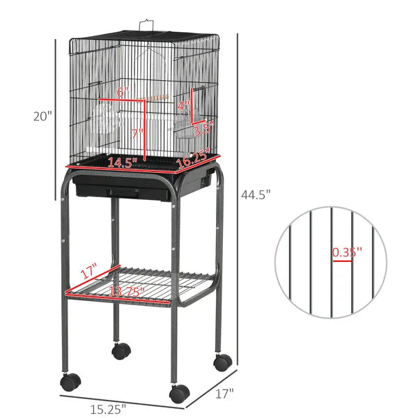 44.5 Black Metal Bird Cage with Stand Detachable Rolling Kit for Parakeets Cockatiel Canary Finch Lovebird Parrotlet - product image 3