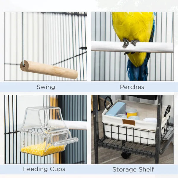 44.5 Black Metal Bird Cage with Stand Detachable Rolling Kit for Parakeets Cockatiel Canary Finch Lovebird Parrotlet - product image 7