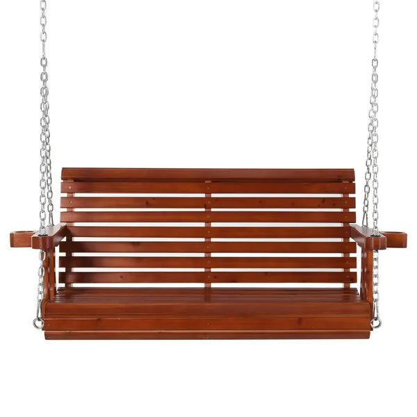 Outsunny 46" Wooden Patio Swing Bench, 2-Person Porch Swing with Cup Holders, Chains, Brown - product image 11