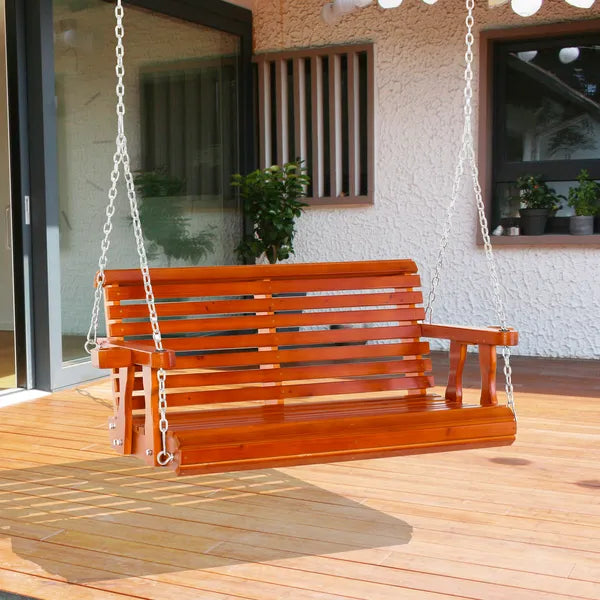 Outsunny 46" Wooden Patio Swing Bench, 2-Person Porch Swing with Cup Holders, Chains, Brown - product image 10
