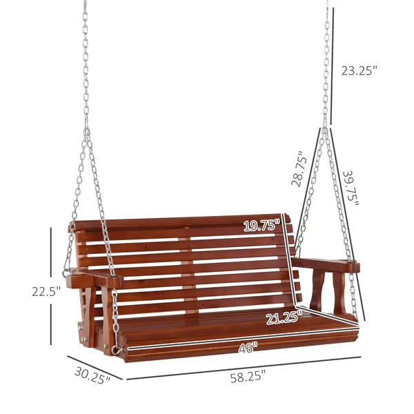 Outsunny 46" Wooden Patio Swing Bench, 2-Person Porch Swing with Cup Holders, Chains, Brown - product image 3
