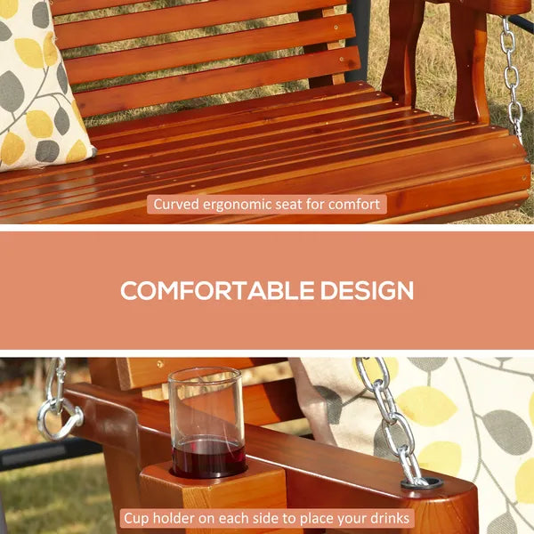 Outsunny 46" Wooden Patio Swing Bench, 2-Person Porch Swing with Cup Holders, Chains, Brown - product image 5