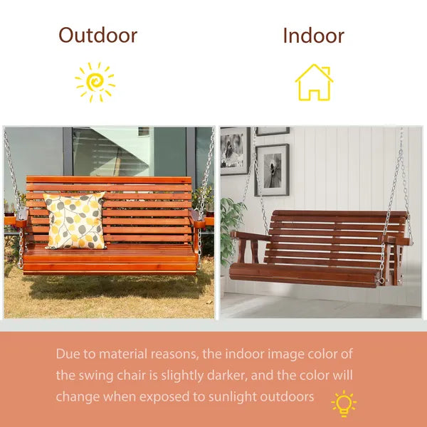 Outsunny 46" Wooden Patio Swing Bench, 2-Person Porch Swing with Cup Holders, Chains, Brown - product image 7