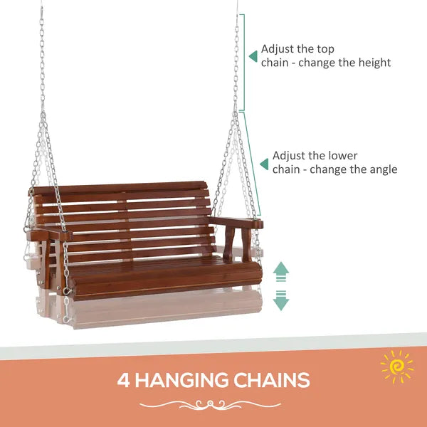Outsunny 46" Wooden Patio Swing Bench, 2-Person Porch Swing with Cup Holders, Chains, Brown - product image 4