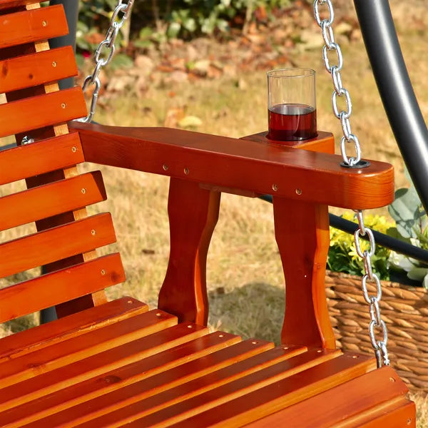 Outsunny 46" Wooden Patio Swing Bench, 2-Person Porch Swing with Cup Holders, Chains, Brown - product image 9