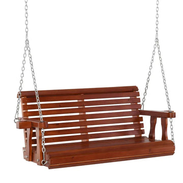 Outsunny 46" Wooden Patio Swing Bench, 2-Person Porch Swing with Cup Holders, Chains, Brown - product image 1