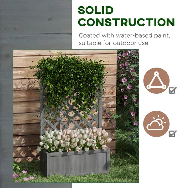 Outsunny 46 Inch Wooden Planter with Trellis, Raised Garden Bed to Grow Vegetables, Herbs, Flowers for Backyard, Patio, Gray - product image 7