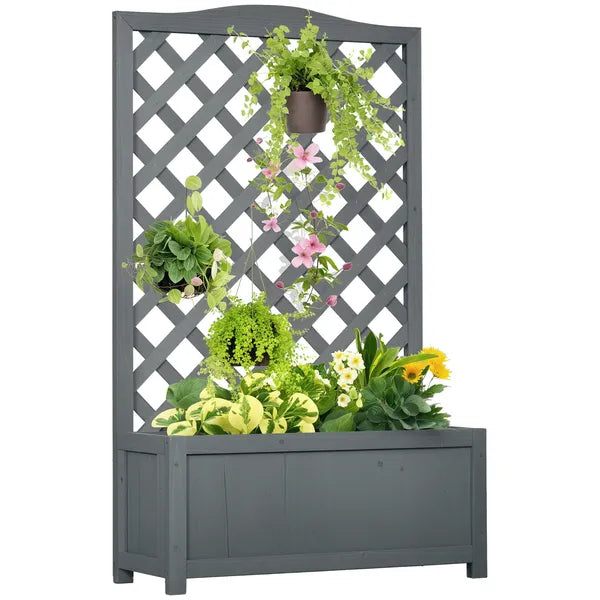 Outsunny 46 Inch Wooden Planter with Trellis, Raised Garden Bed to Grow Vegetables, Herbs, Flowers for Backyard, Patio, Gray - product image 11