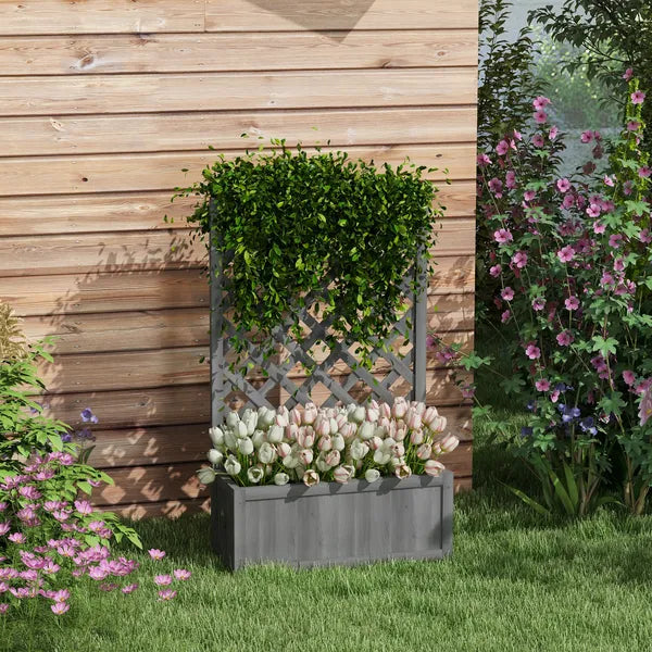 Outsunny 46 Inch Wooden Planter with Trellis, Raised Garden Bed to Grow Vegetables, Herbs, Flowers for Backyard, Patio, Gray - product image 2