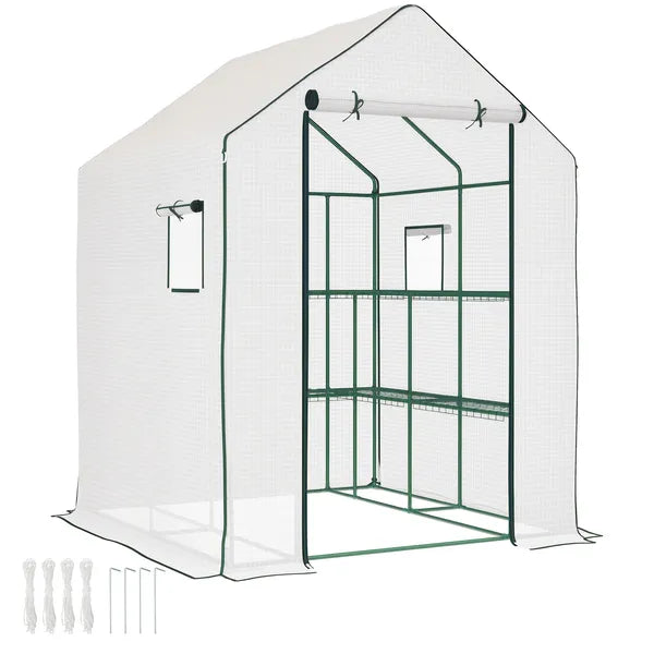 Outsunny 4.6' x 4.7' Portable Greenhouse, Water/UV Resistant Walk-In Small Outdoor Green House with 2 Tier U-Shaped Flower Rack Shelves - product image 11