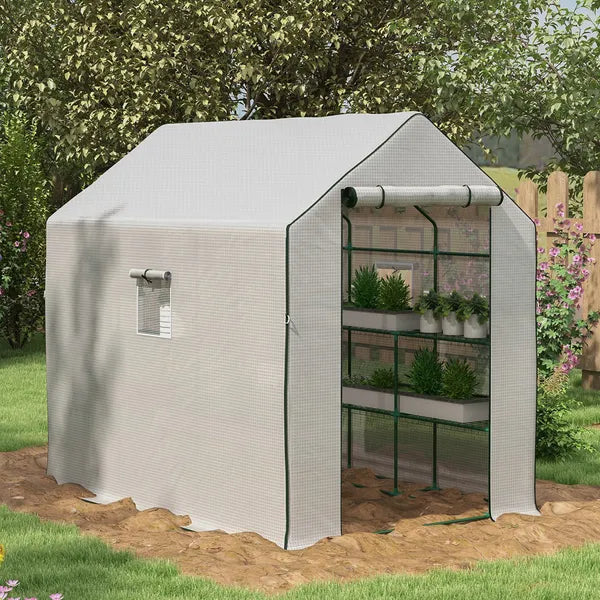 Outsunny 4.6' x 4.7' Portable Greenhouse, Water/UV Resistant Walk-In Small Outdoor Green House with 2 Tier U-Shaped Flower Rack Shelves - product image 2