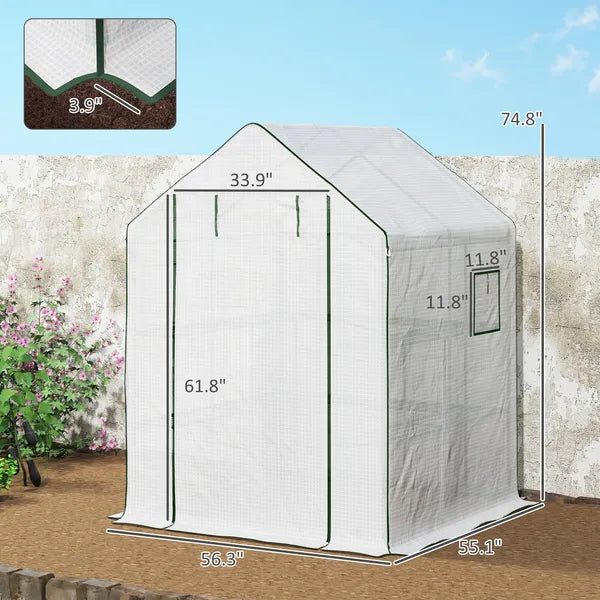 Outsunny 4.6' x 4.7' Portable Greenhouse, Water/UV Resistant Walk-In Small Outdoor Green House with 2 Tier U-Shaped Flower Rack Shelves - product image 3