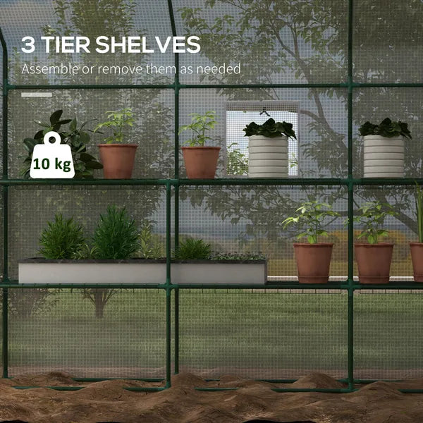 Outsunny 4.6' x 4.7' Portable Greenhouse, Water/UV Resistant Walk-In Small Outdoor Green House with 2 Tier U-Shaped Flower Rack Shelves - product image 4