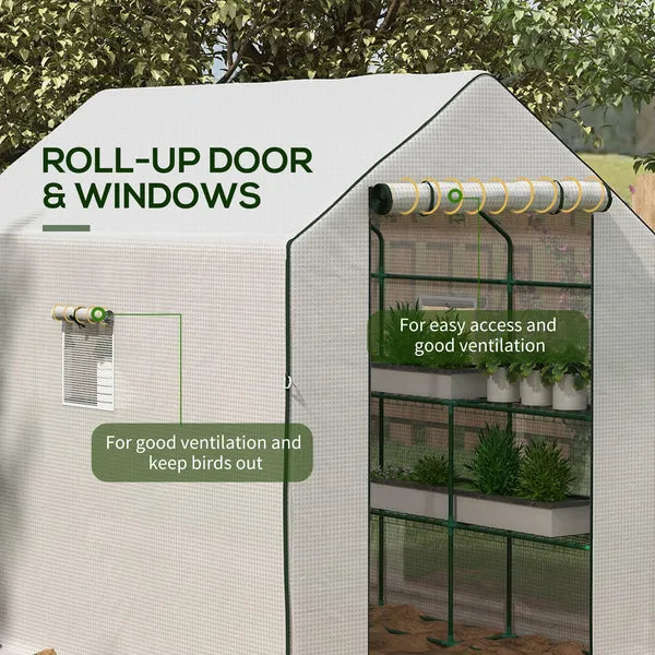 Outsunny 4.6' x 4.7' Portable Greenhouse, Water/UV Resistant Walk-In Small Outdoor Green House with 2 Tier U-Shaped Flower Rack Shelves - product image 6