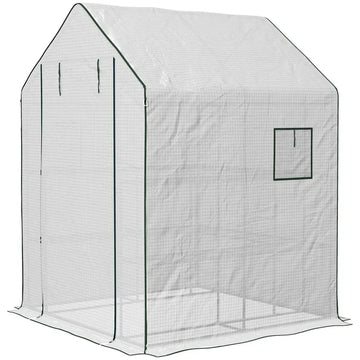 Outsunny 4.6' x 4.7' Portable Greenhouse, Water/UV Resistant Walk-In Small Outdoor Green House with 2 Tier U-Shaped Flower Rack Shelves - product image 1
