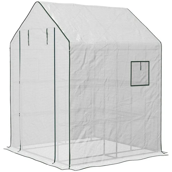 Outsunny 4.6' x 4.7' Portable Greenhouse, Water/UV Resistant Walk-In Small Outdoor Green House with 2 Tier U-Shaped Flower Rack Shelves - product image 1